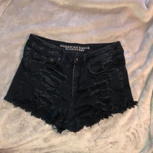 black distressed denim shorts from american eagle